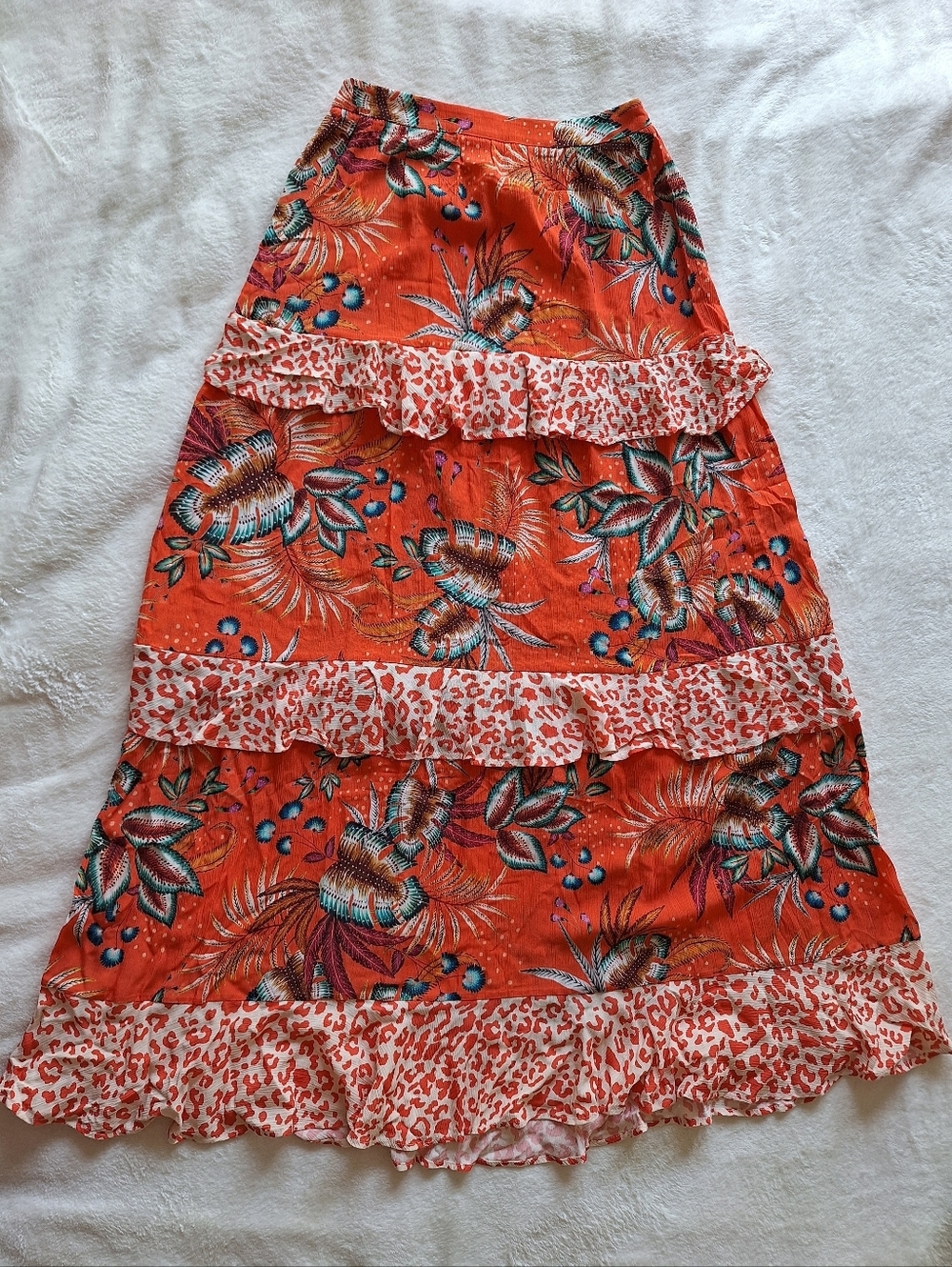 NWT Farm Rio for Anthropologie Tiered Maxi Skirt XS Tropical Leopard 🏝️
